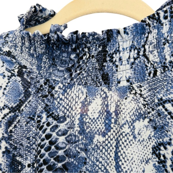 Nanette Lepore Stevie Snake-print Hi-Low Smocked-Waist Sleeveless Blue Dress - Picture 8 of 16